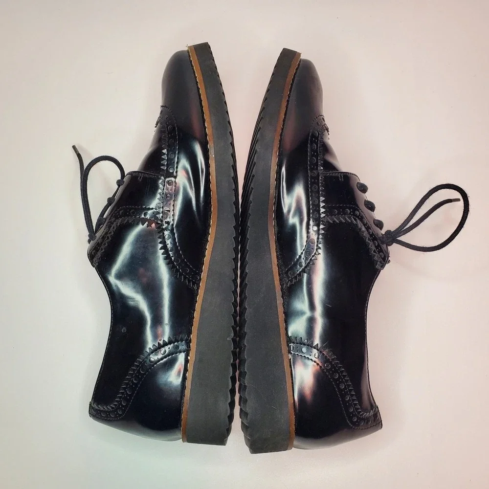 Steven by Steve Madden Steffan Black Patent Wingtip Oxford Platform Shoes‎ 8.5M